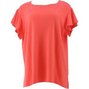 NWT LANDS' END SHORT SLEEVE RUFFLE TEE SHIRT LIGHT CHERRY (CORAL) SMALL
